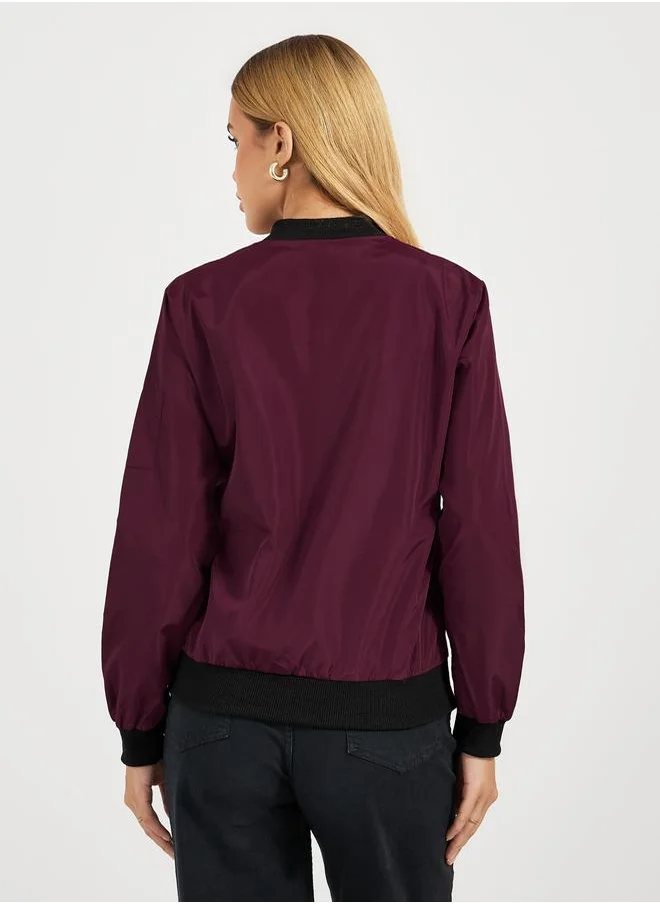 Styli Regular Fit Regular Length Zip Up Bomber Jacket