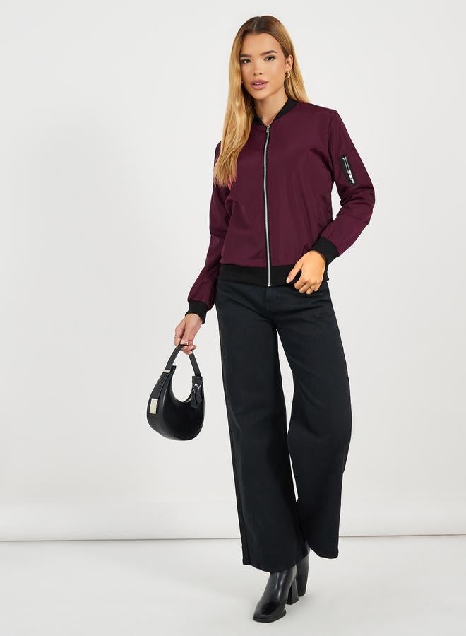 Styli Regular Fit Regular Length Zip Up Bomber Jacket - Image 2