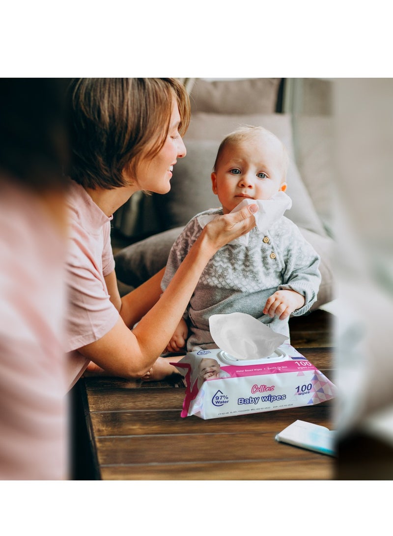 كولينز مناديل مبللة مضادة للبكتيريا من كولينز 100 ورقة قطعتان من إكسسوارات الأطفال عالية الجودة للجنسين من القماش باللون الوردي - Image 3