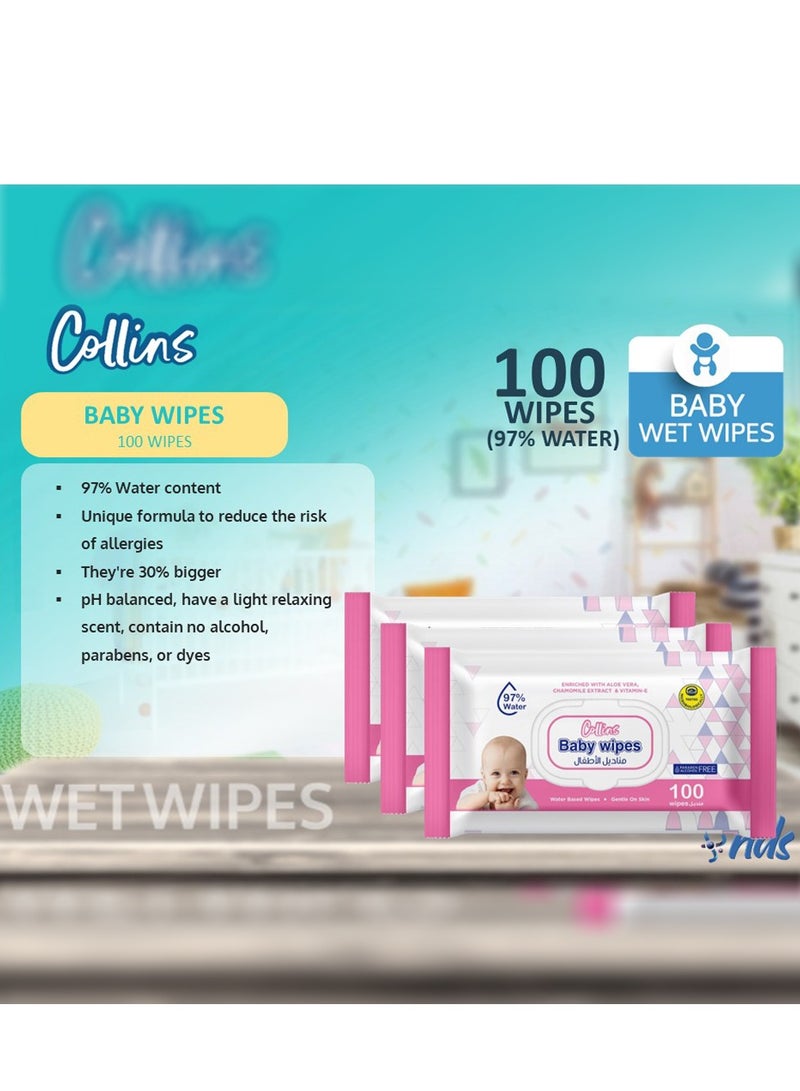 كولينز مناديل مبللة مضادة للبكتيريا من كولينز 100 ورقة قطعتان من إكسسوارات الأطفال عالية الجودة للجنسين من القماش باللون الوردي - Image 4