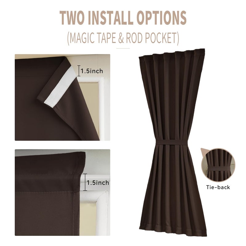 Vatge Door Window Curtains - Privacy Door Window Treatment Drapery for French Sliding Doors and Glass Patios  1 Panel  W25 x L40  Brown - Image 2
