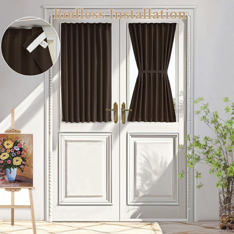 Vatge Door Window Curtains - Privacy Door Window Treatment Drapery for French Sliding Doors and Glass Patios  1 Panel  W25 x L40  Brown - Image 1