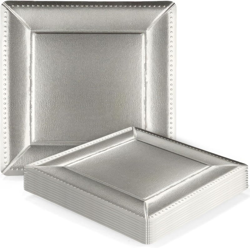 kaya Luxurious Silver Square Edge Beaded Paper Disposable Charger Plates  13 Pack of 10  Elegant and Ecofriendly  Perfect for Weddings Parties and Celebrations Large - Image 1