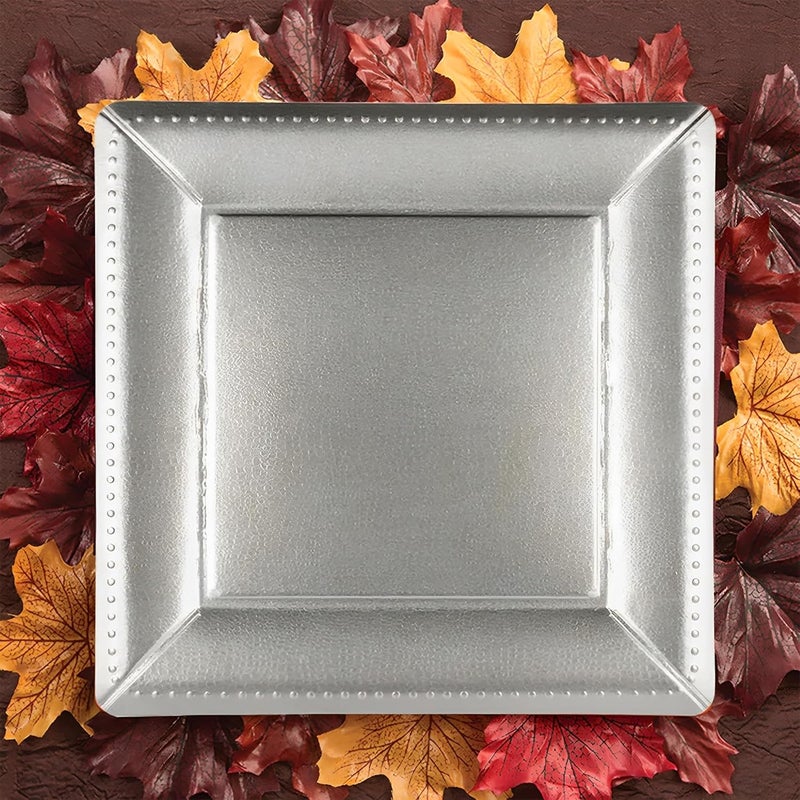 kaya Luxurious Silver Square Edge Beaded Paper Disposable Charger Plates  13 Pack of 10  Elegant and Ecofriendly  Perfect for Weddings Parties and Celebrations Large - Image 5