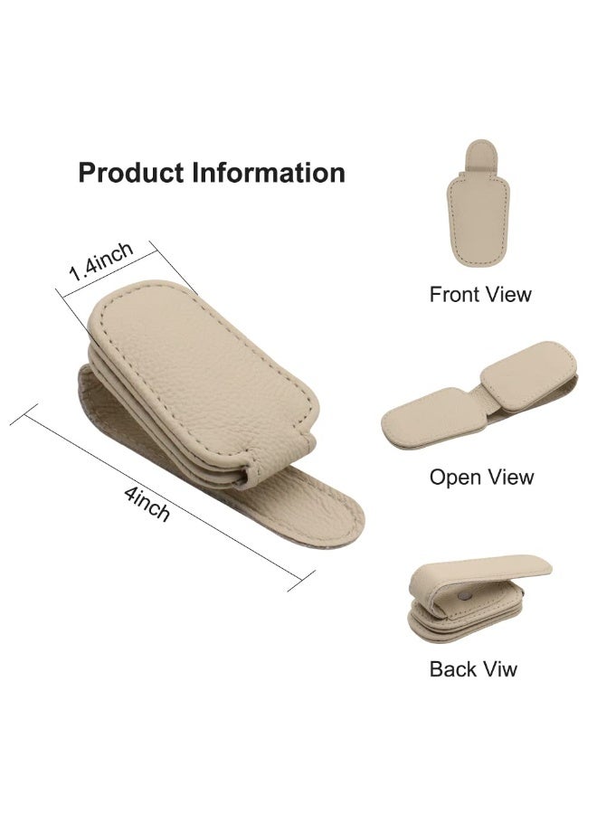 Chabeia 2 Packs Leather Sunglasses Holders for Car Visor, Magnetic Sunglasses Holder ,Ticket Card Clip,Car Visor Accessories ,Glasses Eyeglass Hanger Clip , Car Glasses Holder, Ticket Business Card Clip, Eyeglasses Mount, Fit for Most Vehicles-Beige  - Image 2