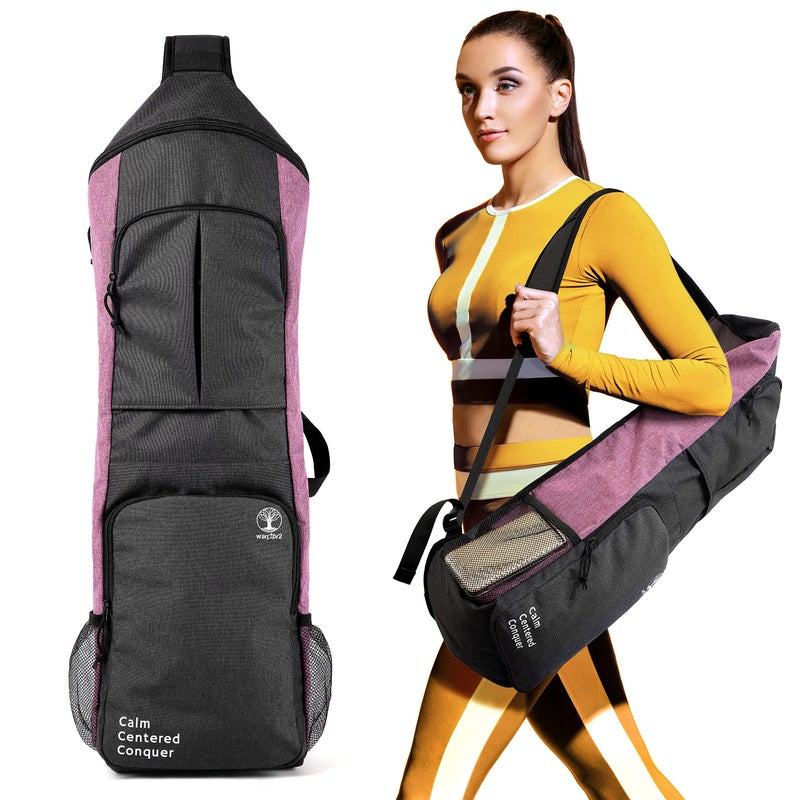 WARRIOR2 Yoga Mat Bag Carrier - Large Pockets & Water Bottle Holders. Yoga Backpack Fits 0.5" Thick x 26" Wide Mats. Hands-Free, Left-Right Switchable, Yoga, Gym, Cycling - Image 1