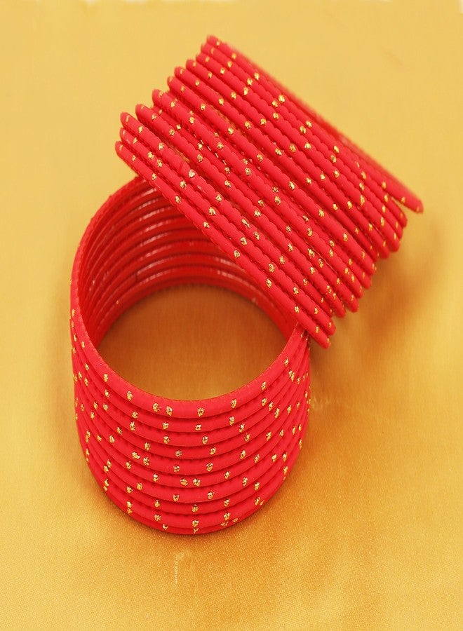 Touchstone"Colorful Bangle Collection Indian Bollywood Exclusive Golden Glaze Hot Red Color Designer Jewelry Special Large Size Bangle Bracelets. Set of 24 For Women - Image 3