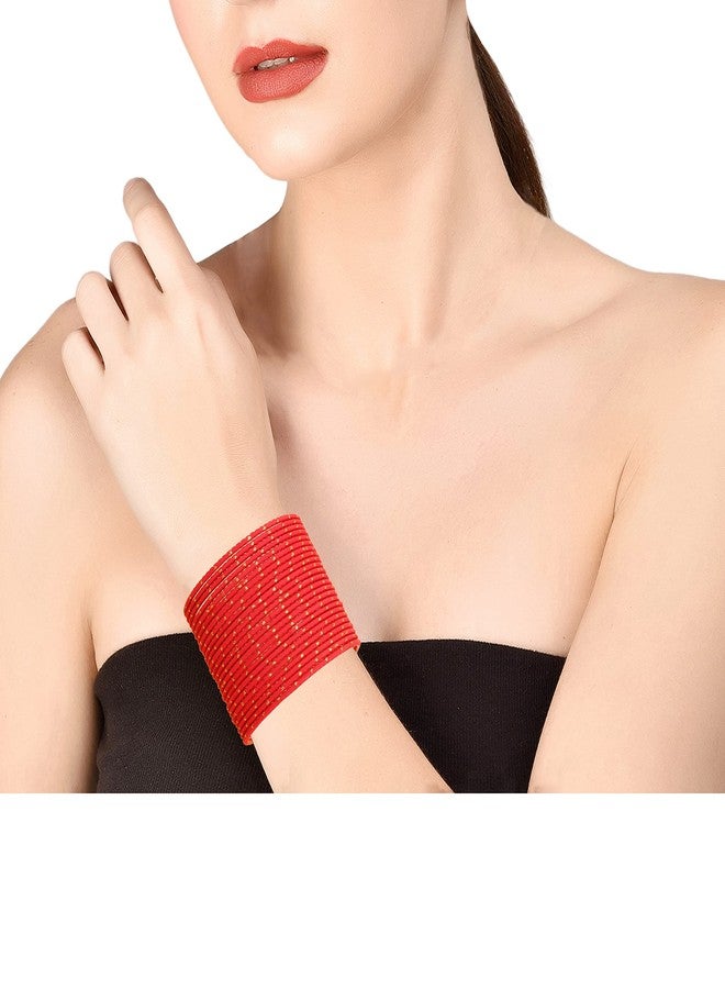 Touchstone"Colorful Bangle Collection Indian Bollywood Exclusive Golden Glaze Hot Red Color Designer Jewelry Special Large Size Bangle Bracelets. Set of 24 For Women - Image 2