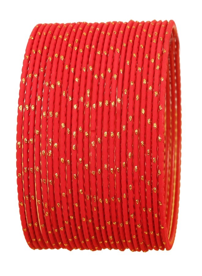 Touchstone"Colorful Bangle Collection Indian Bollywood Exclusive Golden Glaze Hot Red Color Designer Jewelry Special Large Size Bangle Bracelets. Set of 24 For Women - Image 1