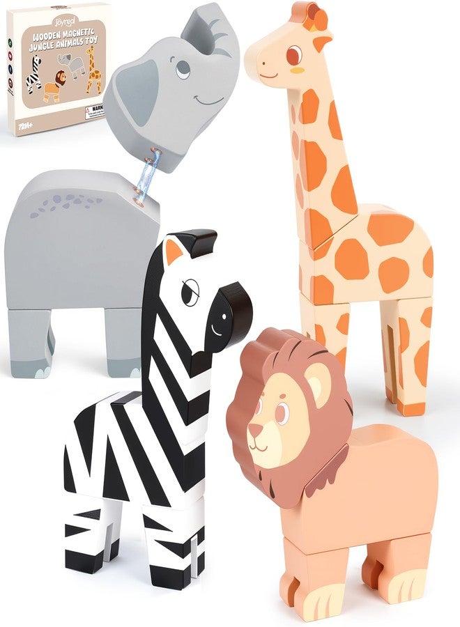 Joyreal Magnetic Jungle Animals Toy Play Set, 16 Pcs Wooden Building Blocks Play Set Toy for 1 Year Old, Fine Motor Montessori Game Preschool Educational Gift for Ages 1-5 - Image 1