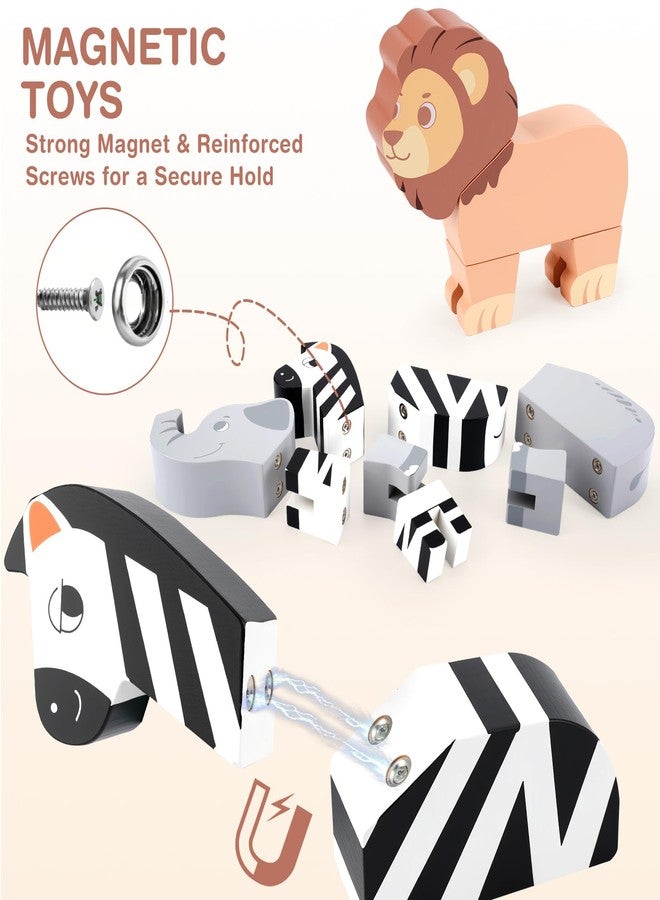 Joyreal Magnetic Jungle Animals Toy Play Set, 16 Pcs Wooden Building Blocks Play Set Toy for 1 Year Old, Fine Motor Montessori Game Preschool Educational Gift for Ages 1-5 - Image 2