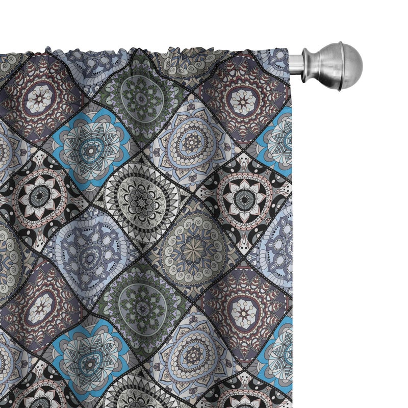Ambesonne Moroccan Curtains Detailed Flower Designs with Checkered Pattern and Antique Cultural Inspirations Window Treatments 2 Panel Set for Living Room Bedroom Pair of 28 x 84 Blue Black