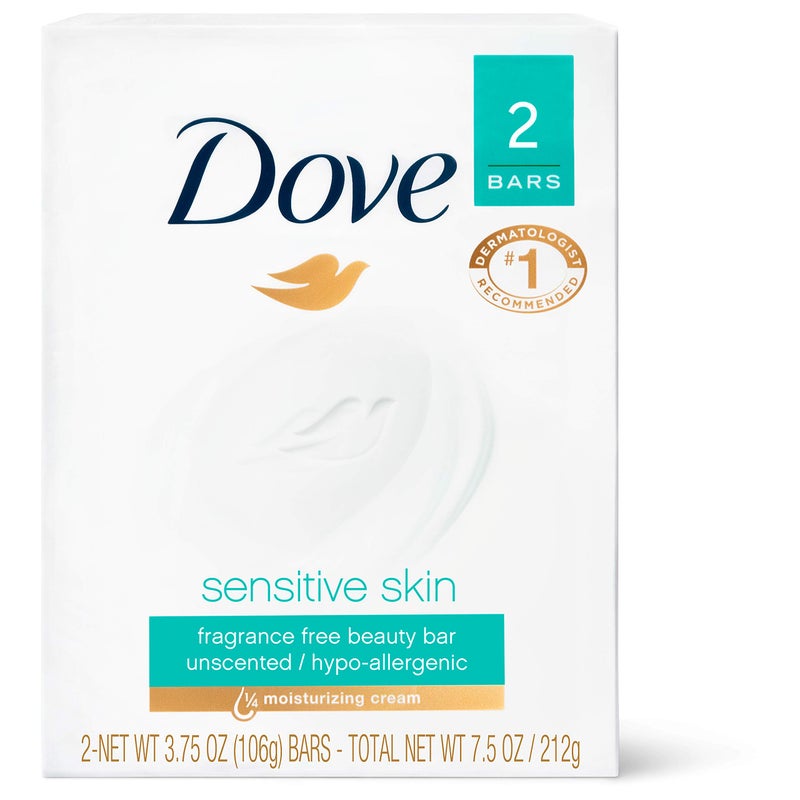 Dove Beauty Bar Soap Sensitive, 24 Bars for Sensitive Skin, Fragrance Free and Hypoallergenic 3.75 oz - Image 1