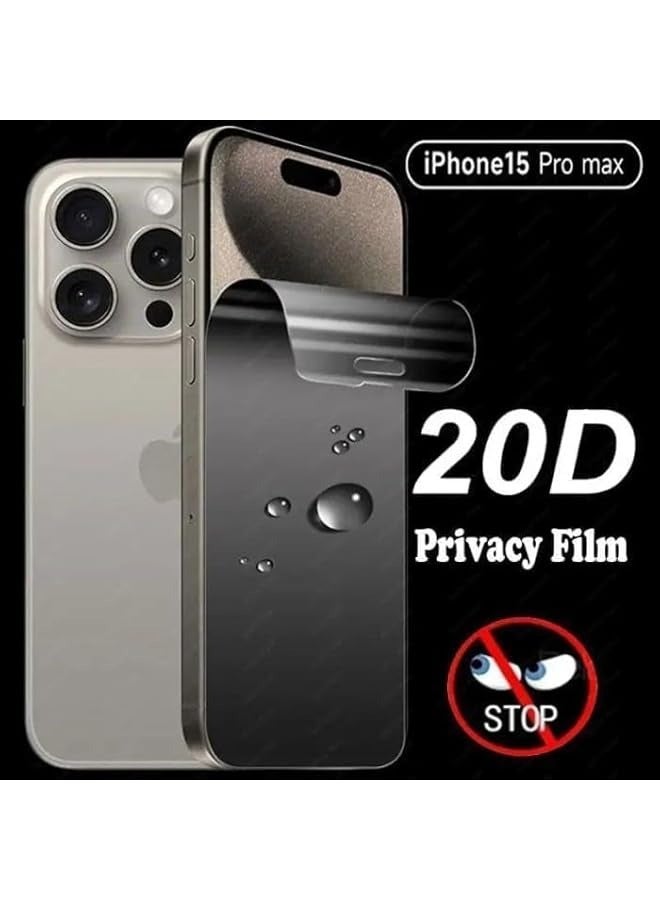 بروماس واقي شاشة للخصوصية من السيراميك غير اللامع مضاد للتجسس لهاتف Iphone 15 Pro Max [ليس زجاجًا]، طبقة مرنة لاصقة كاملة مضادة للتجسس لهاتف Iphone 15 Pro Max 2023 أسود - Image 3