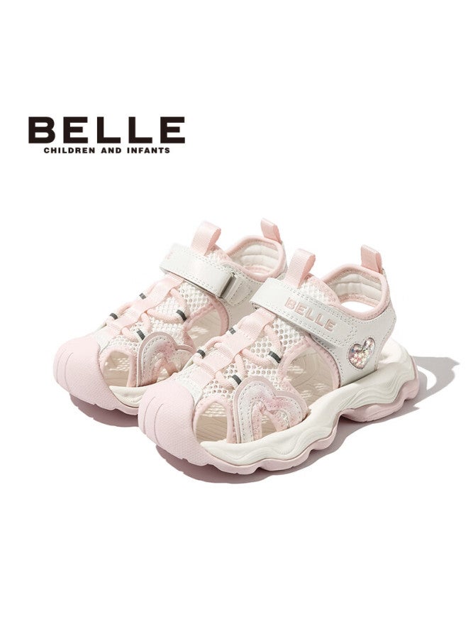 Belle Kids Sandals Summer Closed-toe Sports Beach Shoes Girls Princess Soft Sole First Walking Shoes Pink Size 37 - Image 1