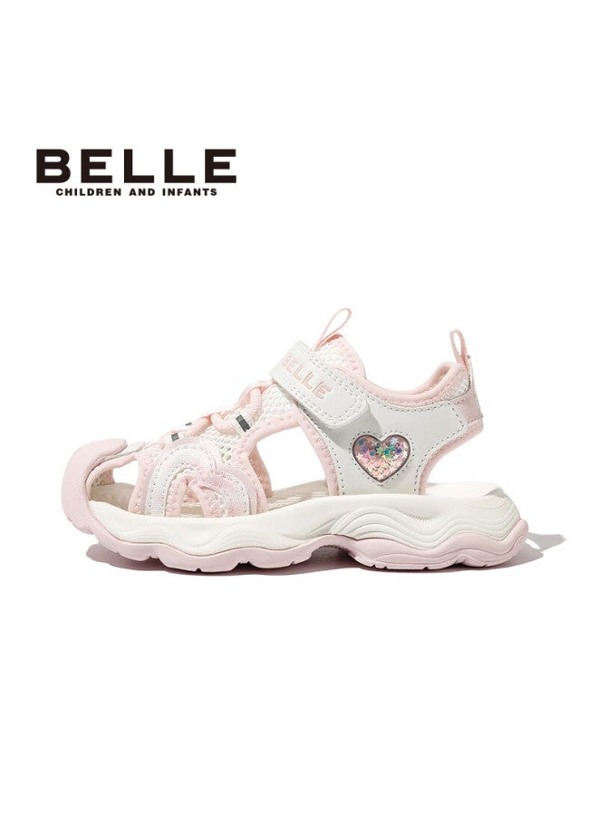 Belle Kids Sandals Summer Closed-toe Sports Beach Shoes Girls Princess Soft Sole First Walking Shoes Pink Size 37 - Image 2