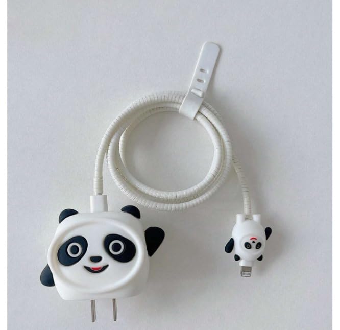 Gladiadora حامي كابل بتصميم ثلاثي الأبعاد لطيف لشاحن آيفون فقط 18 واط و 20 واط | مجموعة حماية كابل شاحن كاملة من-1 (باندا بيضاء) - Image 3