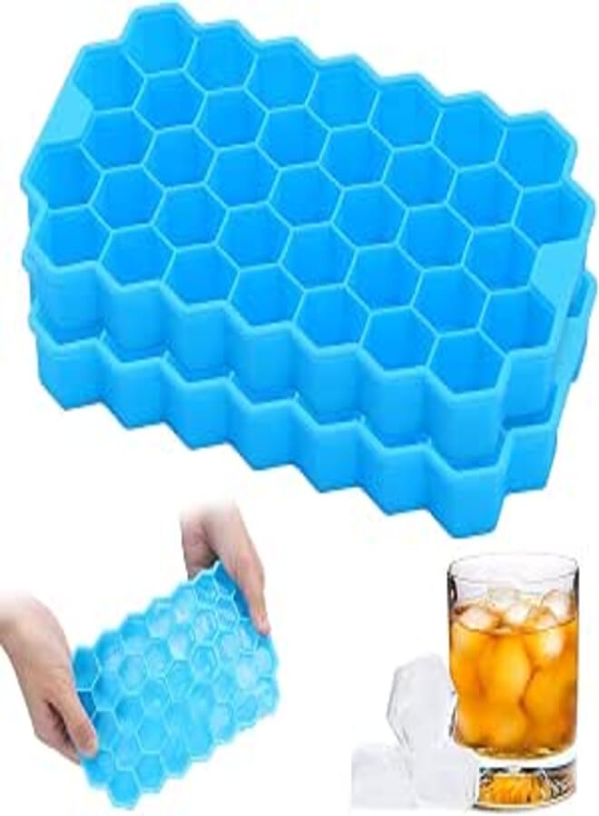 YIFELY Flexible Silicone Honeycomb Design 37 Cavity Ice Cube Moulds Trays Small Cubes for Whiskey Tray for Fridge (Multicolor) (Honeycomb - Pack of 2)