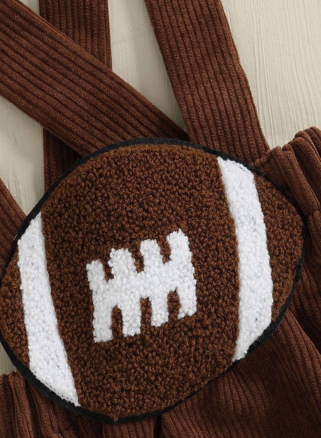 GOOCHEER Fall Clothes Infant Baby Boy Girl Suspender Bib Overall Shorts Bloomers Smocked Football Game Day Outfit (Coffee, 12-18 Months) - Image 4