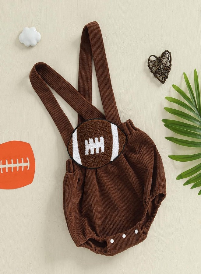 GOOCHEER Fall Clothes Infant Baby Boy Girl Suspender Bib Overall Shorts Bloomers Smocked Football Game Day Outfit (Coffee, 12-18 Months) - Image 2