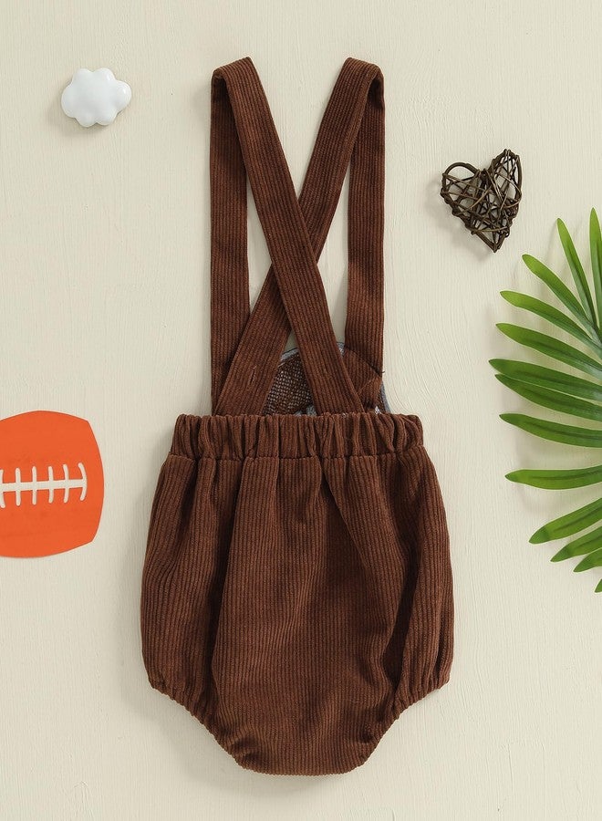 GOOCHEER Fall Clothes Infant Baby Boy Girl Suspender Bib Overall Shorts Bloomers Smocked Football Game Day Outfit (Coffee, 12-18 Months) - Image 3