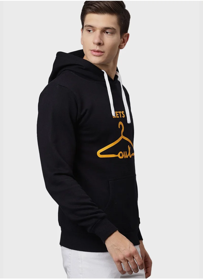 Campus Sutra Front Pocket Printed Hoodie