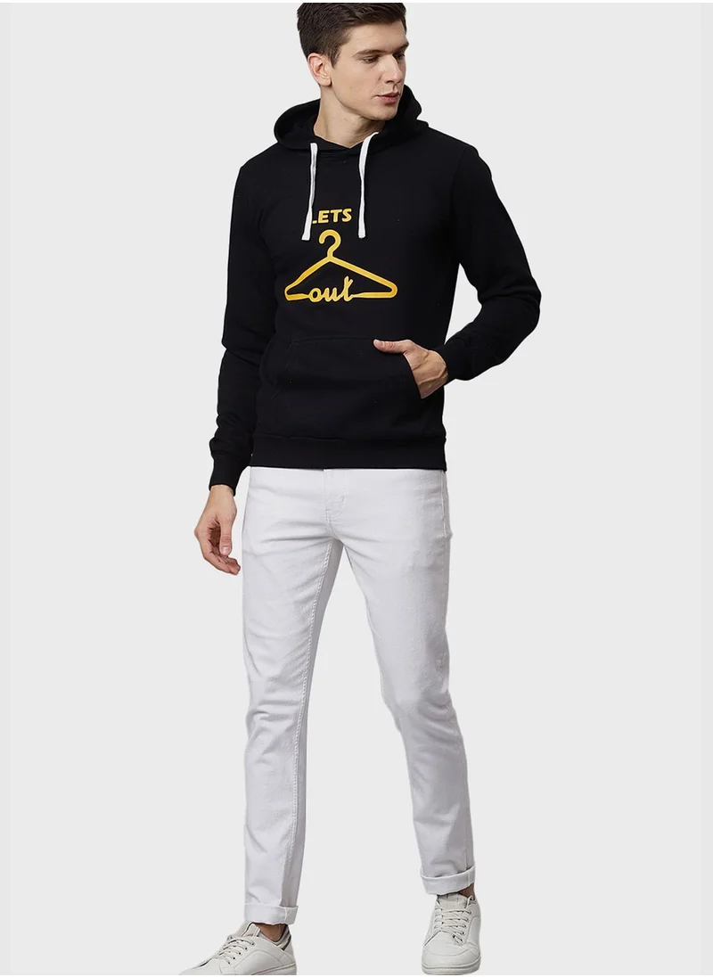 Campus Sutra Front Pocket Printed Hoodie