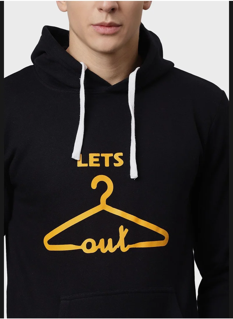Campus Sutra Front Pocket Printed Hoodie