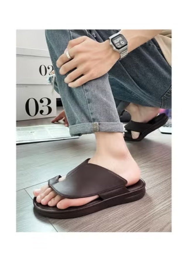 Saudi Arabia Dubai non-slip summer outdoor fashion soft bottom beach toe sandals casual men's slippers (brown)  - Image 3