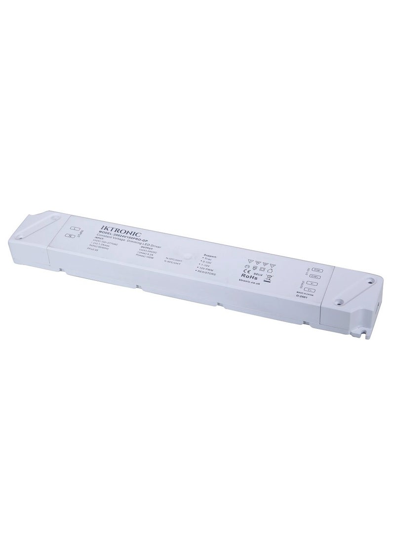 KTRONIC 100W 24V LED Driver – 5 in 1 LED Driver, 110-277VAC to 24V DC 4.17A MAX. 5 Dimming’s from Driver, Triac, 0-10V, 1-10V, 10V PWM and Resistors. - Image 1