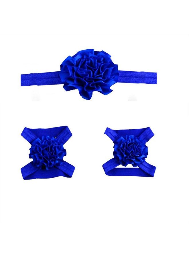 LD DRESS Cute Baby Elastic Headband And Foot Flower (22) (Royal Blue)  - Image 2