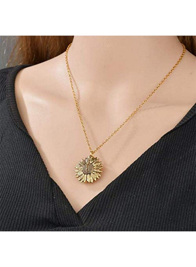 Mahi 'You are My Sunshine' engraved Hidden Message Silver Golden Sunflower Pendant Locket for Women (PS1101854M) - Image 2