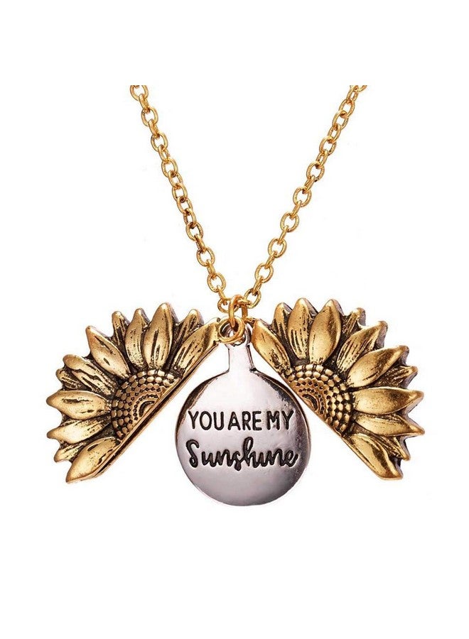 Mahi 'You are My Sunshine' engraved Hidden Message Silver Golden Sunflower Pendant Locket for Women (PS1101854M) - Image 1
