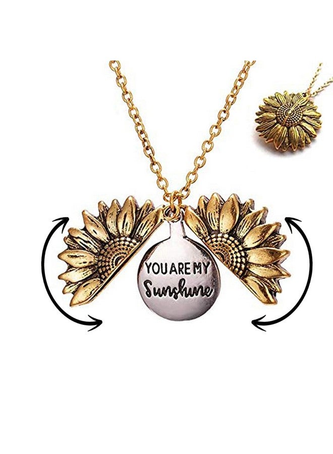 Mahi 'You are My Sunshine' engraved Hidden Message Silver Golden Sunflower Pendant Locket for Women (PS1101854M) - Image 3