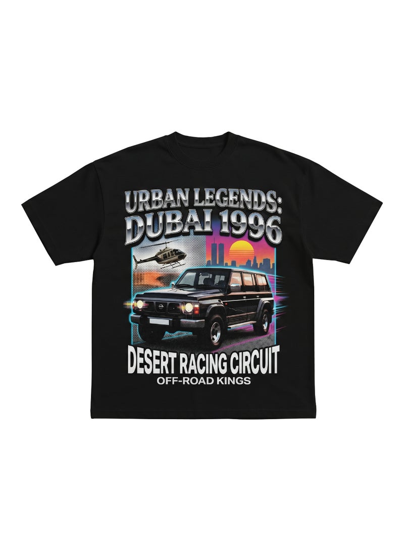 Vintage 90s Bootleg Graphic T-Shirt - Dubai 1996 Retro Streetwear Tee - Heavyweight 240GSM Cotton - Unisex Boxy Fit - Desert Racing Edition - Image 1