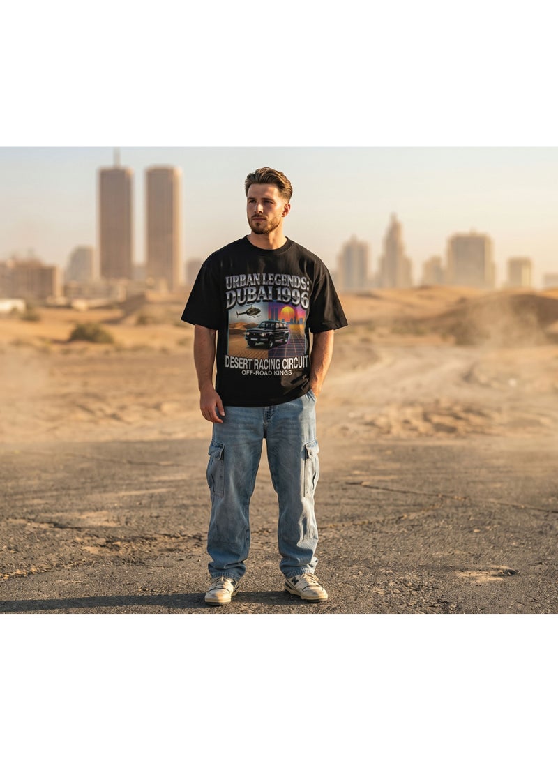 Vintage 90s Bootleg Graphic T-Shirt - Dubai 1996 Retro Streetwear Tee - Heavyweight 240GSM Cotton - Unisex Boxy Fit - Desert Racing Edition - Image 2