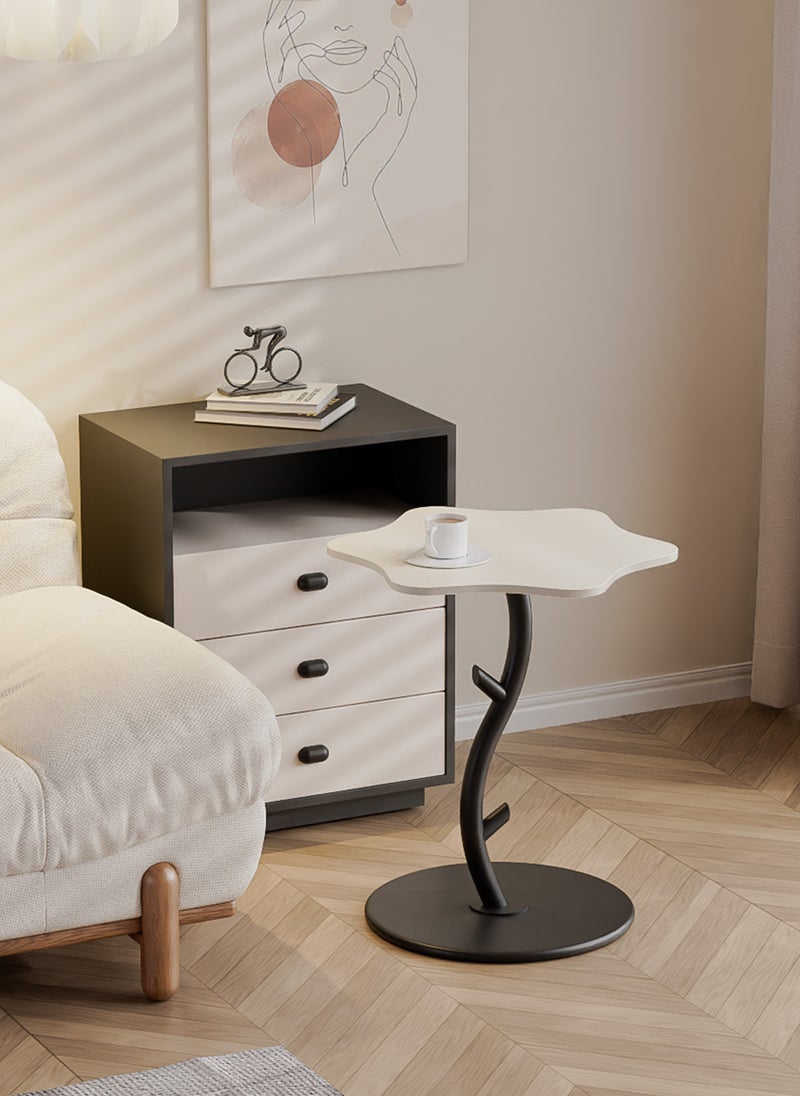 Sharpdo SHARPDO Flower Shape Side Table Carbon Steel Bracket Coffee Table/Tempered Glass Side Table Bedside Table Small Accent Table for Couch Living Room Bedroom Rock Slab Desktop  45*36*50cm - Image 3