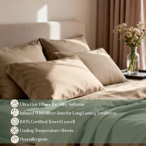 CASILVA Eucalyptus Sheets Infused with Silver for AntiOdor Softer Than Silk Fibers More Cooling Than Cotton Perfect for Hot Sleepers Sensitive Skin 100 Tencel Lyocell Queen Sheet Set - Image 3