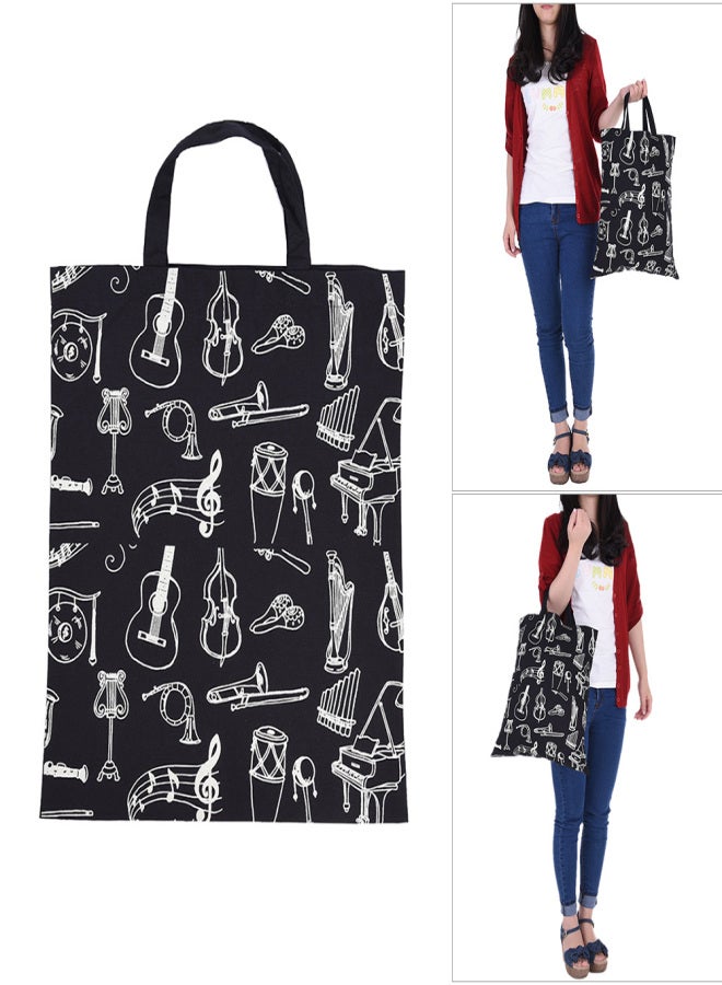 Cartoon Muscial Instruments Patterns Washable Cotton Cloth Handbag Music Tote Shoulder Grocery Shopping Bag for Students Girls  - Image 1