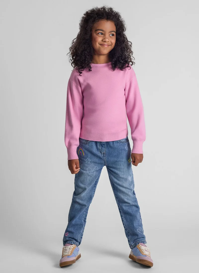 MINOTI Kids Girls Classic Jumper With Boat Neckline