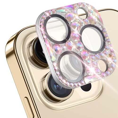 Cavdycidy Bling Diamond Camera Lens Protector Compatible with iPhone 16 Pro ＆ iPhone 16 Pro Max, Metal Glitter Gem Camera Cover，9H Tempered Glass lens full Screen Sparkle Rhinestone Protector - Image 2