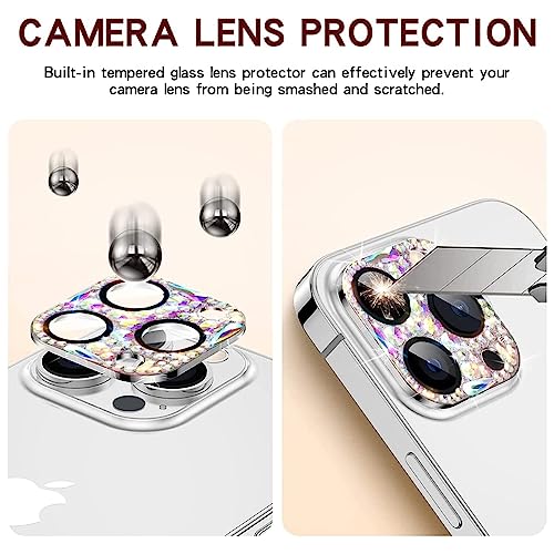 Cavdycidy Bling Diamond Camera Lens Protector Compatible with iPhone 16 Pro ＆ iPhone 16 Pro Max, Metal Glitter Gem Camera Cover，9H Tempered Glass lens full Screen Sparkle Rhinestone Protector - Image 5