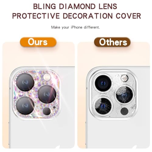 Cavdycidy Bling Diamond Camera Lens Protector Compatible with iPhone 16 Pro ＆ iPhone 16 Pro Max, Metal Glitter Gem Camera Cover，9H Tempered Glass lens full Screen Sparkle Rhinestone Protector - Image 4