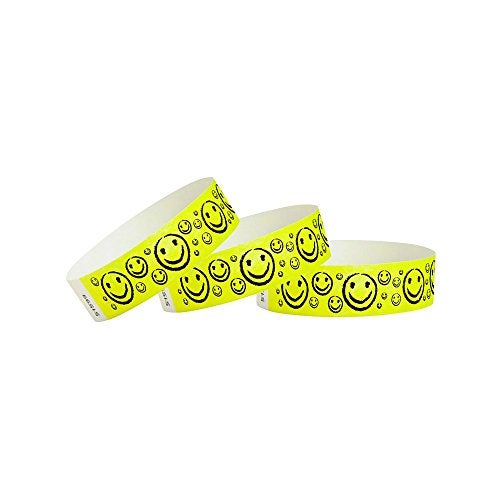 Wristco 500 WristCo Yellow Smiley Face Tyvek Wristbands for Events - ¾” x 10” - Waterproof Recyclable Comfortable Tear Resistant Paper Bracelets Wrist Bands for Concerts Festivals Admission Party - Image 1