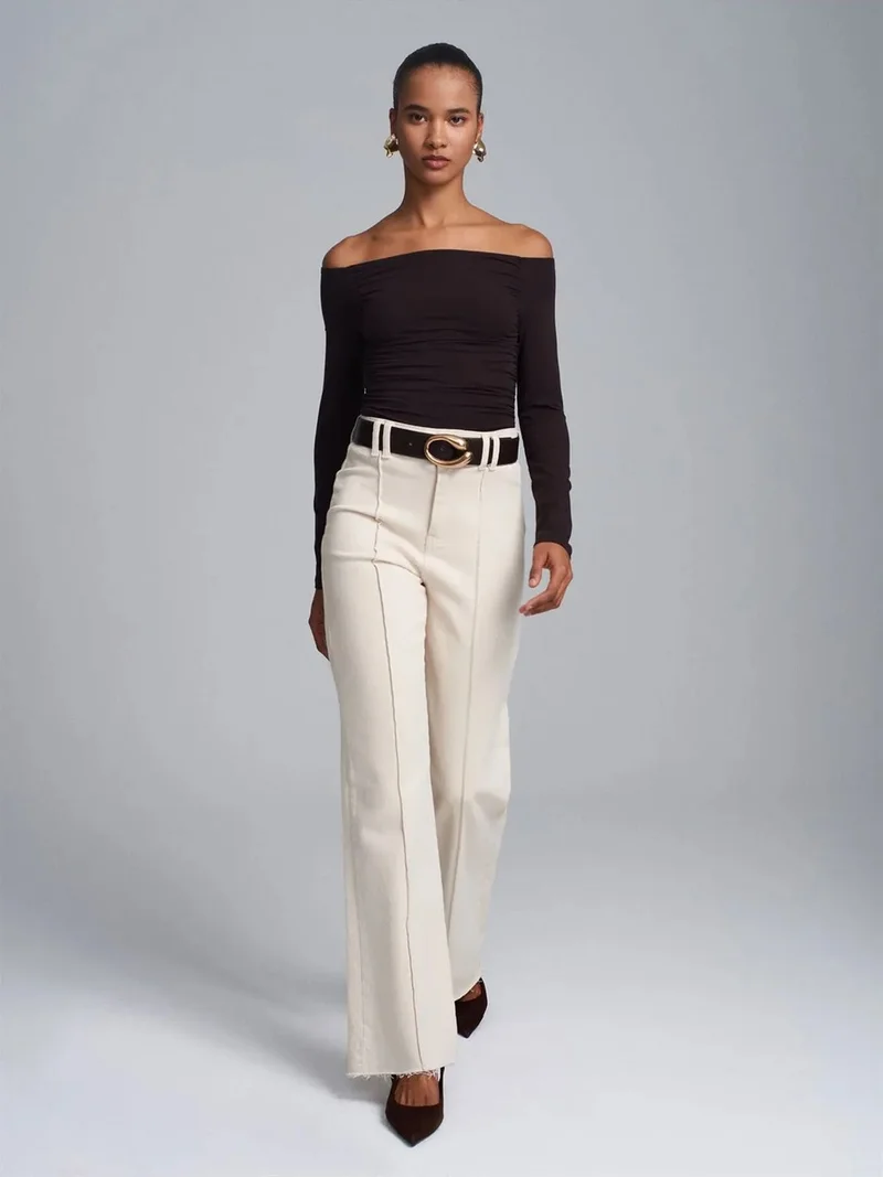 Dilvin DILVIN Off-Shoulder Slim Fit Knit Blouse