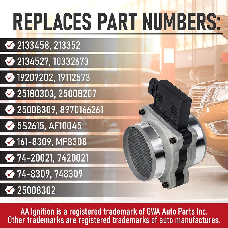 AA Ignition Mass Air Flow Sensor - Compatible with Chevy, Cadillac, GMC & More - Impala, Monte Carlo, S10, Blazer, Malibu, Astro, Grand Prix, Intrigue, Cutlass and More - Replaces 2133458, 25008302, AF10045 - Image 3