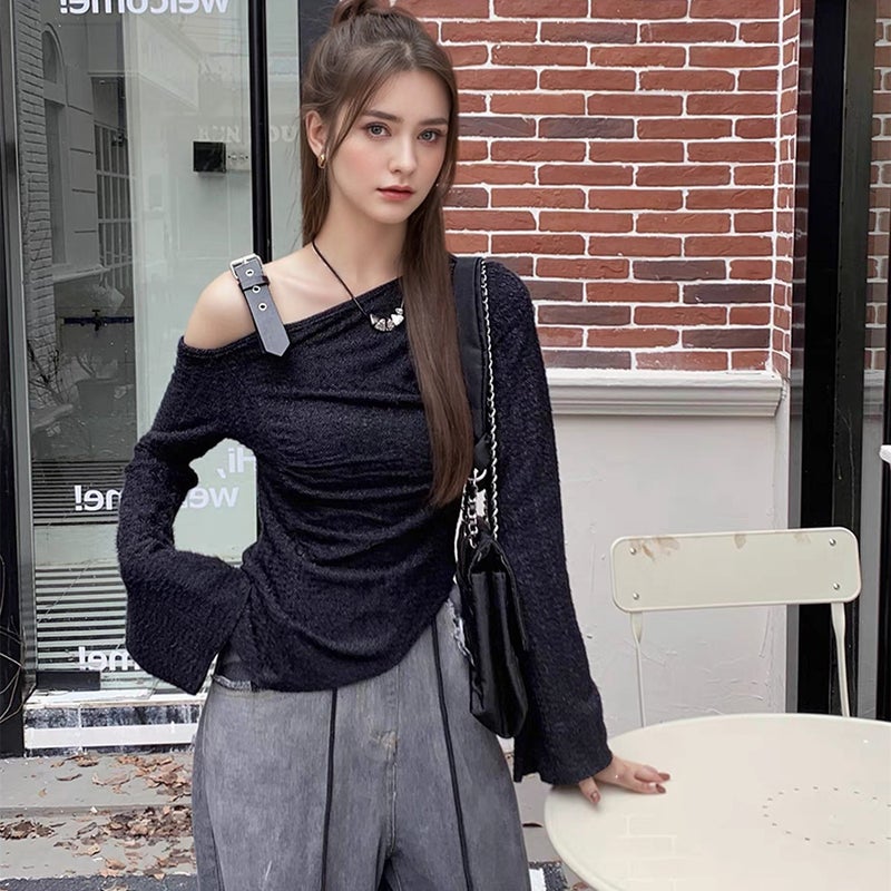 Factory Sanding Base Shirt Pure Spice Girls Shoulder Long Sleeve Top Women'S T-Shirt Autumn Sweater - Image 1