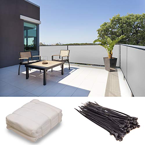 ShadeMart ShadeMart 3' x 10' White Fence Privacy Screen Windscreen Shade Fabric Cloth HDPE, 90% Visibility Blockage, with  - Image 2