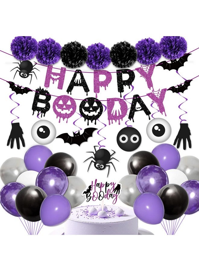 Moon Boat Halloween Birthday Party Decorations Balloon Banner Paper Pompom Cake Topper Hanging Swirl For Halloween Happy Boo Day Party Supplies - Image 1
