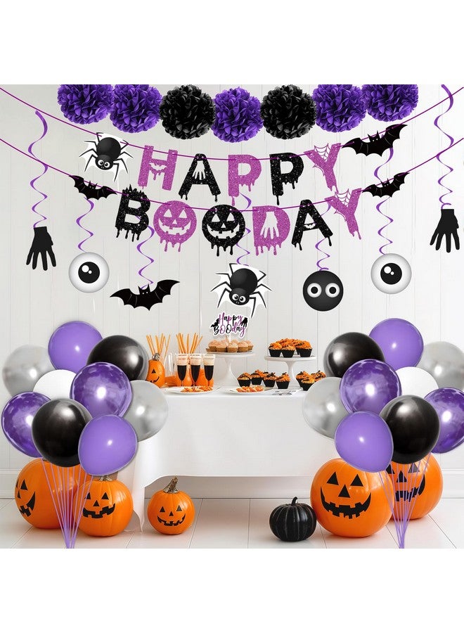 Moon Boat Halloween Birthday Party Decorations Balloon Banner Paper Pompom Cake Topper Hanging Swirl For Halloween Happy Boo Day Party Supplies - Image 2